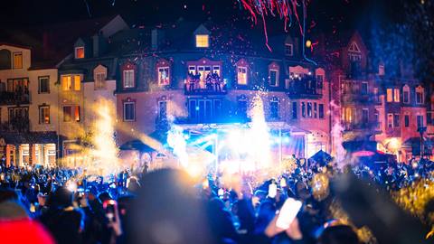 New Year's Eve celebrations in the Mont-Tremblant pedestrian village.