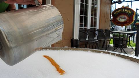 Maple taffy on snow at the Tremblant Sugar Shack.