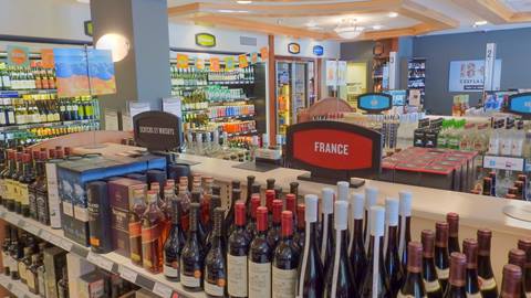 Wine and liquor aisles inside the SAQ in Tremblant.